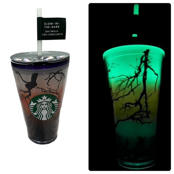 Starbucks Halloween Fall Cup Glow In The Dark Tree W Stickers 16oz Tumbler  NWT